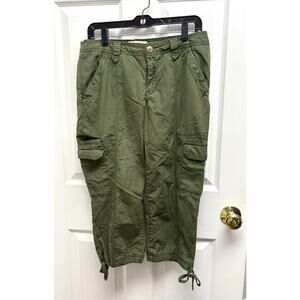 Eddie Bauer Green Cropped Cargo Pants, Rip Stop, Utility, Drawstring, Size 6